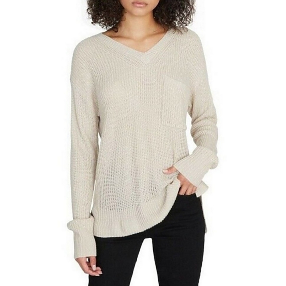 SANCTUARY Tan Shaker V-NeckPocket Sweater Womens XL